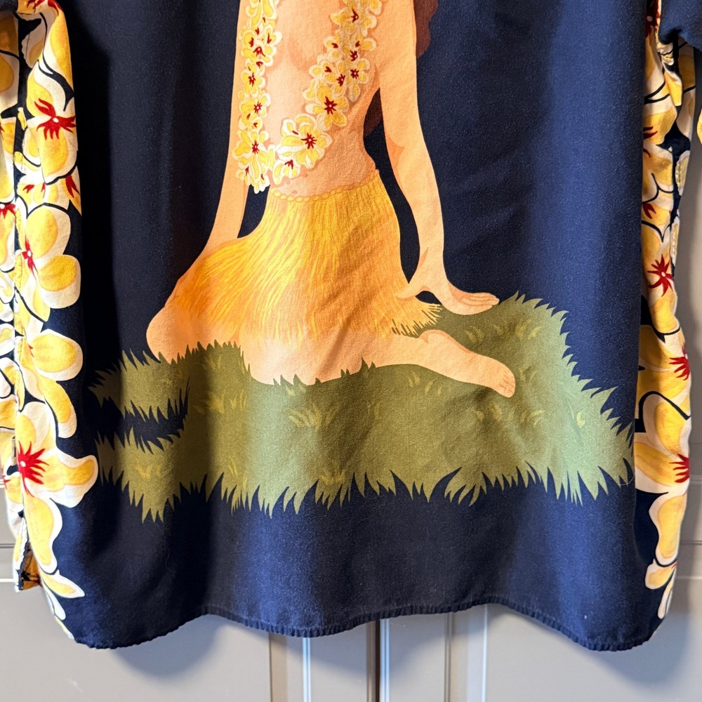 Tommy Hilfiger Vintage Mens Hawaiian Lei Hula‎ Girl Aloha Shirt, Navy Yellow, XL - Picture 8 of 13